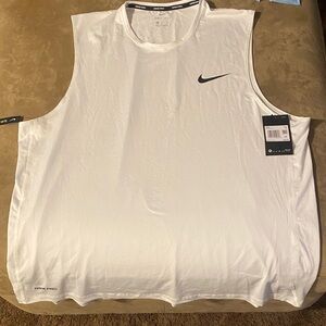 Nike White Sleeveless Dri-FIT Training Tank with Black Swoosh
